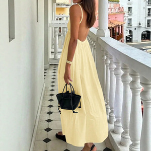 <span class=keywords><strong>Robe</strong></span> longue fluide sans dos à découpe en U, bretelles fines réglables, <span class=keywords><strong>taille</strong></span> élastique, idéale pour la <span class=keywords><strong>plage</strong></span> et les vacances, pour femme - Product Image 1