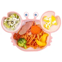 Plato de alimentación antideslizante para niños, tazón de alimentación de comida para bebé, platos de silicona, plato de cangrejo bonito