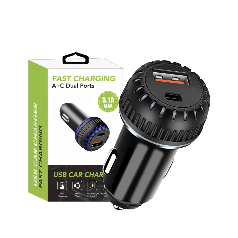 2024 Hot Selling Durable Car Charger 20W Fast Charging A+C Dual Ports 5V/3A usb Car Charger Adapter