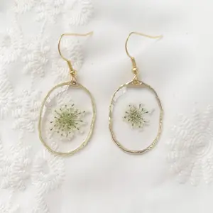 Handmade Accessories Pendants Stainless Steal Gold Plated Party Special Resin Dry Flower Earrings
