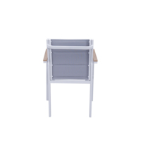 Fauteuil de salle à manger contemporain en aluminium et double Teslin avec accoudoirs en bois de teck pour restaurant d'hôtel, bord de piscine, villa, patio, café extérieur