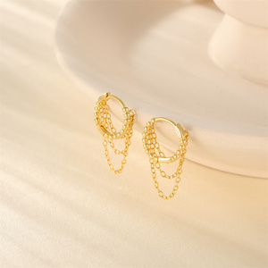 Pendientes de Plata de Ley 925 con Circonitas, Diseño de Doble Cadena y Borlas, para Mujer - Product Image 2