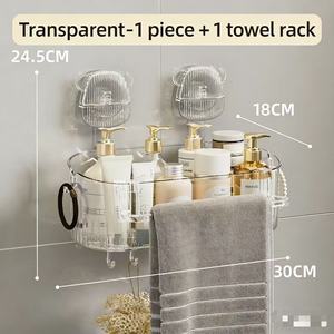Support mural à <span class=keywords><strong>ventouse</strong></span> sans perçage, panier suspendu pour lavabo de salle de bain, rangement domestique - Double rangement durable en plastique PE - Product Image 3