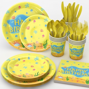 Bộ đồ ăn dùng một lần trang trí tiệc sinh nhật Thế giới dưới nước màu vàng hiện đại - Product Image 3