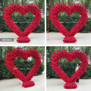 DKB ARCH413 Arche de mariage romantique en forme de cœur avec roses rouges, support de toile de fond, décoration florale artificielle en soie, 7-8 pieds, écologique - Product Image 4