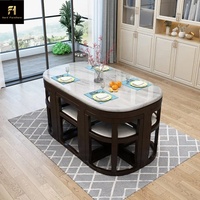 Table en bois massif de style nordique moderne, avec plateau en pierre naturelle blanche, pour 6 chaises, idéale pour salle à manger et cuisine - Vente chaude