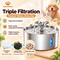 Fontaine à eau pour chat en acier inoxydable de 3,2 L, automatique, électrique, alimentée par USB, avec filtre à charbon