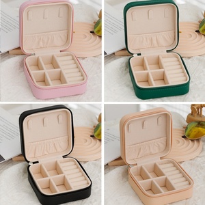 Hot Selling Mini Square Leather Jewelry Organizer Box Factory Direct Travel Storage <b>Case</b> with Zipper for Rings <b>Earrings</b> Necklace - Product Image 6