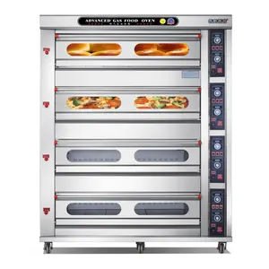 Commercial kitchen baking equipment 4 deck 16 tray professional gas bread pizza oven for bakery