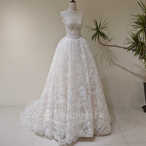 LY89 Modern Classic Boat Neck Long Floor-Length Lace Floral Crystal Appliques Wedding <b>Bridal</b> Gown Dresses - Product Image 1