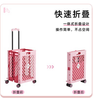 Chariot de rangement pliable en PP à grande capacité (65L) pour voiture, maison, dortoir, extérieur, portable, pour le shopping, avec roulettes droites