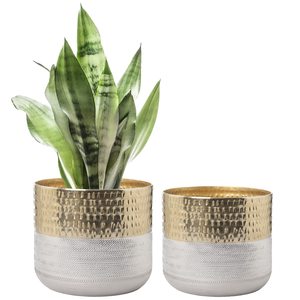 Macetas doradas decorativas con diseño martillado exterior Paquete múltiple Exhibición versátil Plantas en maceta Accesorios decorativos para jardín - Product Image 2