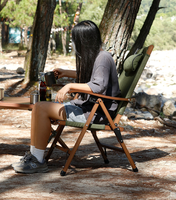 Chaise de camping inclinable Kermit en bois massif Mingchan avec accoudoirs, siège pliant portable pour pique-nique, plage et voyages
