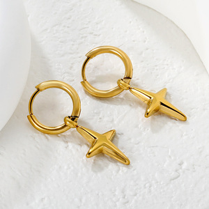 Boucles d'oreilles pendantes en forme de croix, plaquées or 18 carats, design géométrique, pour femmes, bijoux tendance - Product Image 1