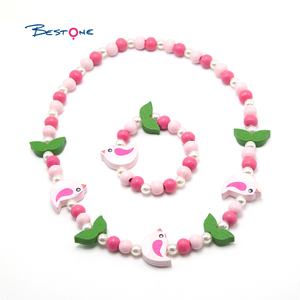 Ensemble de bijoux pour enfants prêt à être expédié, <span class=keywords><strong>perles</strong></span> <span class=keywords><strong>en</strong></span> <span class=keywords><strong>bois</strong></span> de couleurs mélangées, collier et bracelet pour enfants et filles - Product Image 2