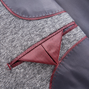 <span class=keywords><strong>Gris</strong></span> Laine <span class=keywords><strong>Tweed</strong></span> Personnalisé Hommes Costumes Italien Simple Boutonnage 3 Pièces Slim Fit - Product Image 6