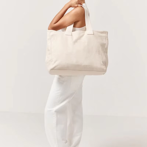 Bolsa de tela de algodón de gran capacidad con bordado de logotipo personalizado, bolsa de lona extra grande natural - Product Image 2