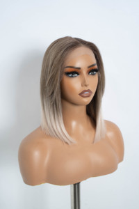 Perruques synthétiques en dentelle HD courte de style pixie, couleur blonde platine, lisses, en Kanekalon, pour femmes - Product Image 3