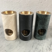 Brûleur d'encens et d'huiles essentielles moderne en marbre beige, travertin, marbre blanc de Carrare et marbre vert, finition polie