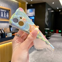 Étui de téléphone IMD de luxe, coque de téléphone portable en TPU souple, étui à fleurs bleu rayé pour iPhone 16 Pro Max