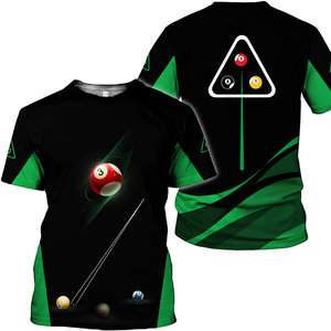 Camiseta Unisex S.Q.F con Diseño de Bola 8, 100% Poliéster, Transpirable, Estilo Vintage, Manga Corta, Verde y Negro con Bloques de Color, Casual, 300g, Corte Regular - Product Image 4