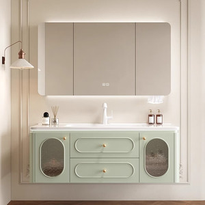 Mueble de baño inteligente de lujo estilo americano, moderno y sencillo, con lavabo de roble. - Product Image 2