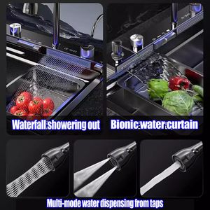 Hiện Đại Chất Lượng Cao Grey Thép Không Gỉ Bồn Rửa Nhà Bếp Với Bát Duy Nhất Đa Chức Năng Thông Minh Hiển Thị Kỹ Thuật Số Thác Vòi Nước - Product Image 3