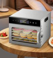 Kleine capaciteit huishoudelijke 6-bakjes dehydrator van roestvrij staal voor fruit, groenten, beef jerky en kleine voedselproducten.