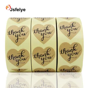 1.5 inch Heart Shaped Thank You Sticker Kraft Paper Thank You Label Adhesive Labels Decorative Sealing Stickers