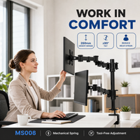 Support d'écran double bras réglable en hauteur avec ressort mécanique et arrêt automatique pour écran de 32 pouces, ergonomique pour le bureau à domicile