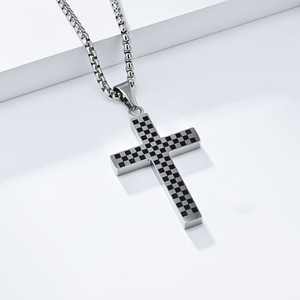 Collier pour <span class=keywords><strong>homme</strong></span> en acier inoxydable avec pendentif croix, design hip-hop personnalisé, motif <span class=keywords><strong>blanc</strong></span> et noir, <span class=keywords><strong>chaîne</strong></span> longue, populaire, DZ531 - Product Image 3
