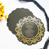 Fancy Flower Gold Foiling Black Paper Boda Cena Menú Tarjeta DIY Hecho a mano Restaurante Fiesta Menús