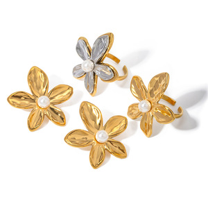 Floral Pearl <b>Stud</b> <b>Earrings</b> Gold Plated Stainless Steel Everyday Wear Women's Jewelry - Product Image 5