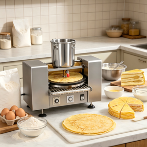 Machine professionnelle à crêpes chromée à contrôle automatique pour snack-bar, machine à blini russe, gain de temps - Product Image 1