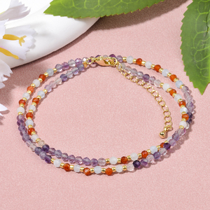 Collana impilabile da donna in stile bohémien con perle sfaccettate rotonde da 3 mm in pietra naturale brasiliana, amazzonite, tormalina rosa e peridoto, per uso quotidiano - Product Image 5