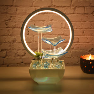 <span class=keywords><strong>Fuente</strong></span> de <span class=keywords><strong>Agua</strong></span> de Mesa con Hojas Verdes de Cristal Cuadrado, Anillo de Luz LED, Cristal Acrílico, Decoración para el Hogar - Product Image 6