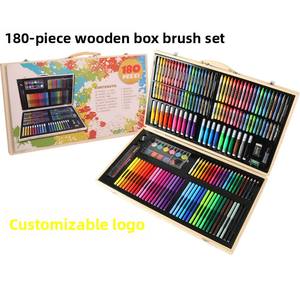 Nouvel ensemble de peinture pour enfants, écologique, avec crayons double-couche, crayons aquarelle, boîte cadeau de luxe en bois. - Product Image 2