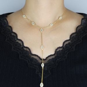 Nuevo Collar Largo con Colgante de Ojo Turco <span class=keywords><strong>y</strong></span> Circonitas 5A, Chapado en Oro <span class=keywords><strong>y</strong></span> Plata, Joyería de Moda para Mujer - Product Image 5
