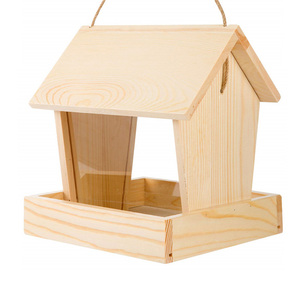ที่ให้อาหารนกแบบแขวนกลางแจ้งทำจากไม้ พร้อมหน้าต่างอะคริลิก ขายดี - Product Image 4
