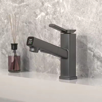 Robinet de salle de bain en laiton et céramique traditionnel à alimentation hydraulique avec affichage numérique LED de la température, robinet intelligent pour lavabo