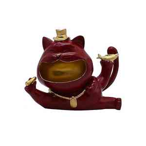 Chat souriant porte-bonheur en résine avec accents dorés, inspiré du charme de la prospérité, parfait pour décorer les maisons modernes, les bureaux et les étagères. - Product Image 3