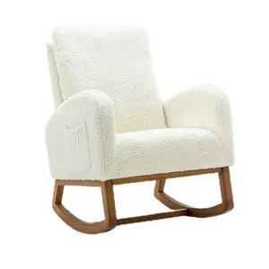 Chaise de salon confortable chaise berçante pépinière Base en bois massif poche latérale blanc Accent fauteuil bébé chaise berçante pour adultes - Product Image 1