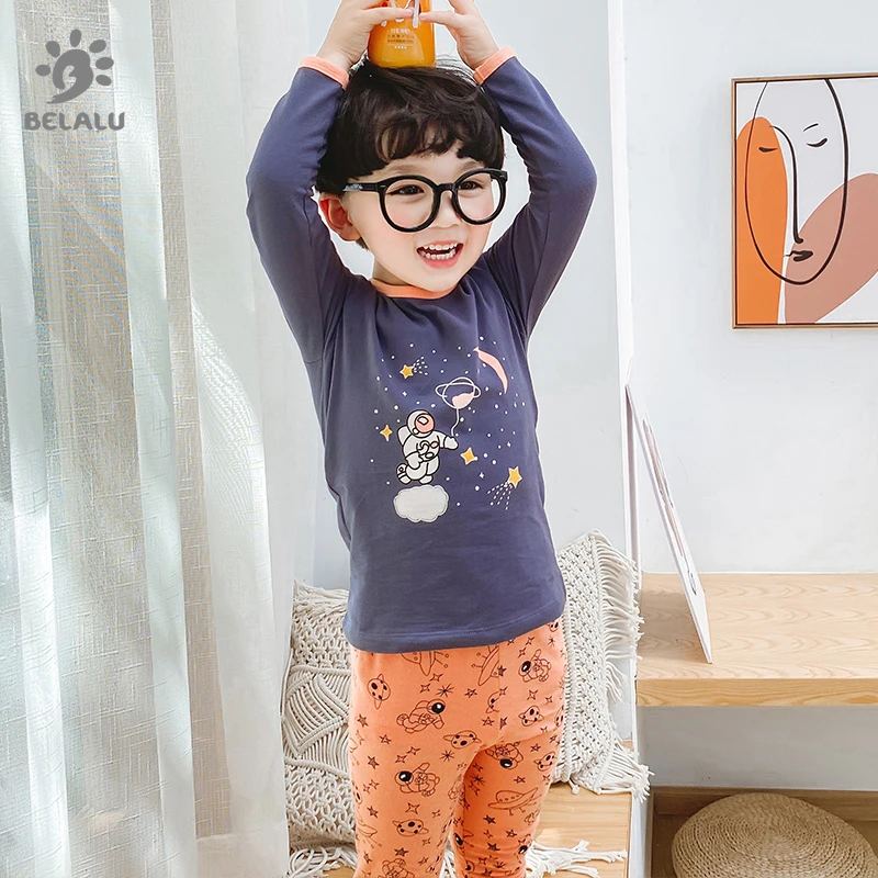 Комплект нижнего белья BELALU для мальчиков, Детская весенне-летняя пижама из чистого хлопка