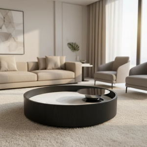 Table basse moderne et créative en métal avec plateau surélevé en marbre pour salon de studio de créateur et zone VIP de coworking haut de gamme - Product Image 1