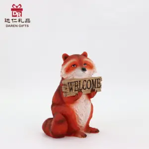 Daren Gifts Resin Animal Sculpture Statue Decoration Red Panda Welcome Sign Desktop Home Decor Resin Crafts