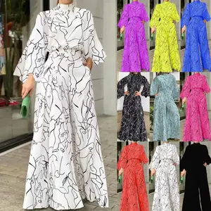 2023 grande taille vêtements pour femmes haute couture décontracté jambe large combinaison peinture abstraite élégant à manches longues vêtements pour femmes