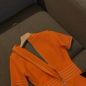 Robe <span class=keywords><strong>Mini</strong></span> Orange Femme Chic Découpe Sexy Col en V Profond Manches Courtes Unie pour Bureau - Product Image 6