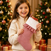 Chaussette de Noël personnalisée en toile à carreaux avec nœud détachable pour cheminée, décoration de Noël, cadeau de fêtes