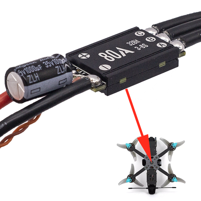 APISQUEEN 8s Feather 80A ESC BLHeli_32 Model Aircraft Electronic Speed Controller for X-Class/Narrow-Arm FPV Racing Drones