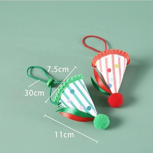 Wave Point Stripe Polyester Pet Écharpe Arbre De Noël Vieil Homme Col Chapeau Ensemble pour Chiens Solide Motif Anniversaire Application - Product Image 6